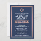 Bat Mitzvah Moderne Marine Blue Pink Rose Gold Tre Einladung (Vorderseite)