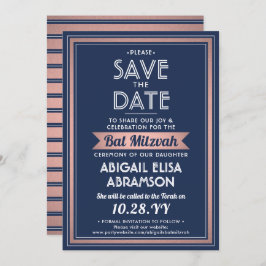 Bat Mitzvah Moderne Marine Blue Pink Rose Gold Tre Save The Date