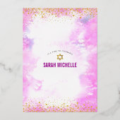 Bat Mitzvah moderne rosa Aquarell gürtelreales Gol Folieneinladung (Rückseite)