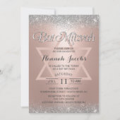 Bat Mitzvah Moderne Rose Gold & Silver Glitzer Einladung (Vorderseite)