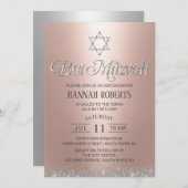 Bat Mitzvah Moderne Rose Gold Sparkling Typografie Einladung (Vorne/Hinten)