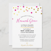BAT MITZVAH Moderne spaßige Konfettspots Gold pink