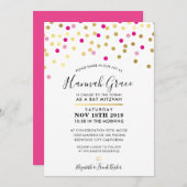BAT MITZVAH Moderne spaßige Konfettspots Gold pink Einladung (Vorne/Hinten)