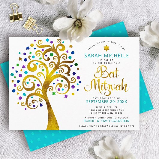 Bat Mitzvah Moderne Türkis Goldene Treppe des Lebe Einladung