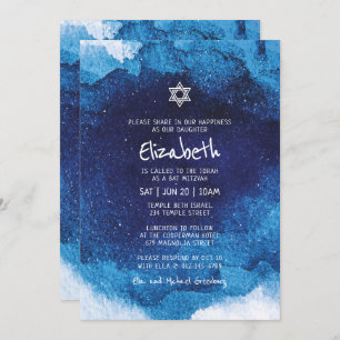 Bat Mitzvah Moderne Typografie Blaue Wasserfarbe Einladung