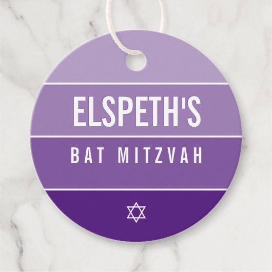 BAT MITZVAH Moderner, falter Ober Block lila Geschenkanhänger (Vorderseite)