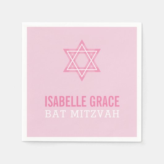 BAT MITZVAH Moderner hübscher rosa Stern Serviette (Vorderseite)