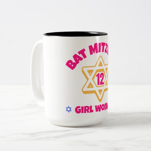 Bat Mitzvah Moderner Star von David Zweifarbige Tasse (Vorderseite Links)