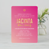 BAT MITZVAH Moderner Stern hellrosa Farbverlauf Go Folieneinladung (Stehend vorne)