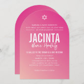 BAT MITZVAH Moderner Stern hübsch rosa Farbverlauf Einladung (Vorne/Hinten)