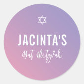 BAT MITZVAH Moderner Stern lila rosa Farbverlauf Runder Aufkleber (Vorderseite)