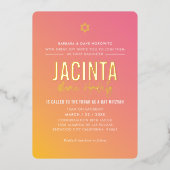 BAT MITZVAH Moderner Stern rosa gelber Farbverlauf Folieneinladung (Vorderseite)