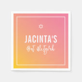 BAT MITZVAH Moderner Stern rosa gelber Farbverlauf Serviette (Vorderseite)