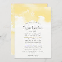 BAT MITZVAH Modernes, blassgelbes graues Aquarell