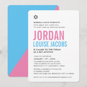 BAT MITZVAH Modernes, einfaches, farbenfroh rosa B Einladung