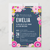 BAT MITZVAH Modernes, fett blühendes, helles Marin Einladung (Vorderseite)