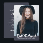 Bat Mitzvah Modernes Foto Einladung<br><div class="desc">Dieses Design besteht aus spielerischen kursiven Skripten,  die durch einfache san-Serifentypografie bekämpft werden. Dieses Design ist modern und einfach. Fügen Sie ein Foto hinzu.

Abrufbar unter:http://www.zazzle.com/store/selectpartysupplies</div>