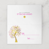 Bat Mitzvah Modernes Gold und rosa Foil Tree of Li Platzkarte (Außenseite Aufgefaltet)