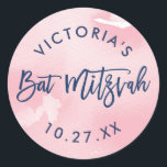 BAT MITZVAH Modernes handgeschriebenes, rosa Aquar Runder Aufkleber<br><div class="desc">von kat massage >>> WWW.SIMPLYSWEETPAPERIE.COM <<<</div>