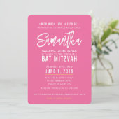 BAT MITZVAH Modernes hübsch-rosa-weißes Drehgoldgo Einladung (Stehend Vorderseite)