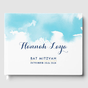 BAT MITZVAH Modernes hübsches Aqua-Blau Gästebuch