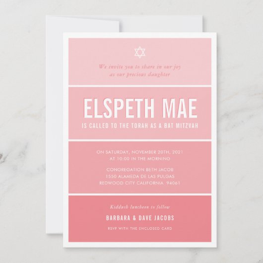 BAT MITZVAH Modernes ombre Gefälle coole Korallen Einladung (Vorderseite)