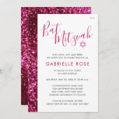 Bat Mitzvah Modernes Rosa Minimaler Glitzer Streif Einladung (Vorne/Hinten)