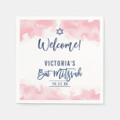 BAT MITZVAH modernes Skript hellrosa Wasserfarbe Serviette (Vorderseite)
