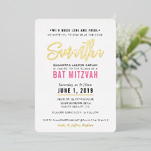 BAT MITZVAH modernes Skript rosa Gold Folieneinladung