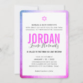 BAT MITZVAH Modernes Sternmädchen pink lila Scheib Einladung (Vorderseite)
