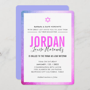 BAT MITZVAH Modernes Sternmädchen pink lila Scheib Einladung