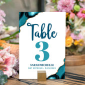 Bat Mitzvah Modernes Türkis Aquamarines Agate Scri Tischnummer