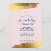 BAT MITZVAH Modernes vergoldetes Goldmedaillen-Ros Einladung (Vorne/Hinten)