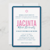 BAT MITZVAH Modernstes Mädchen blau pink einfach Einladung (Vorderseite)