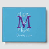 Bat Mitzvah Monogram Sky Lila White Sign-In Gästebuch (Vorderseite)