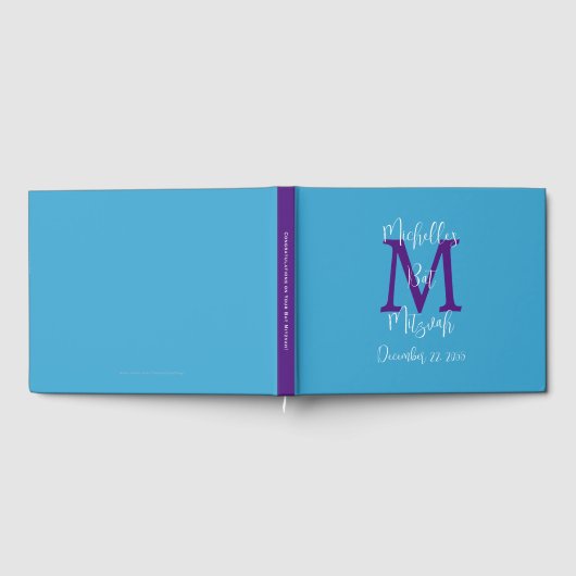 Bat Mitzvah Monogram Sky Lila White Sign-In Gästebuch (Voll)