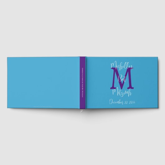 Bat Mitzvah Monogram Sky Lila White Sign-In Gästebuch (Voll)