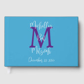 Bat Mitzvah Monogram Sky Lila White Sign-In Gästebuch (Vorderseite)