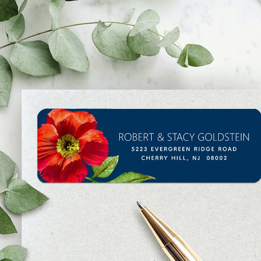 Bat Mitzvah Navy Blue Floral Moderne Rücksendeadre