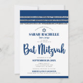 Bat Mitzvah Navy Blue Script Simple Modern Tallit Einladung (Vorderseite)