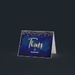 Bat Mitzvah Navy Gold Glitzer Foil Elegantes Skrip Dankeskarte<br><div class="desc">Vergewissern Sie sich, dass Ihr Lieblings-Bat Mitzvah ihre Wertschätzung für alle, die ihre Meilenstein-Veranstaltung unterstützt! Versenden Sie diese atemberaubende, moderne, personalisierte Dankeschön-Karte. Funkelnd Goldfolien-Kalligraphie-Drehbuch, Star of David, und winzige Konfetti-Glitzer-Punkte, zusammen mit weißen Sans Serifentypografie, überlagern einen dramatischen marineblauen Aquarell. Auf der Vorderseite, personalisieren Sie mit ihrem Namen. Fügen Sie eine...</div>