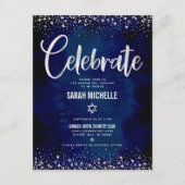Bat Mitzvah Navy Silver Foil Glitzer Script Modern Begleitkarte (Vorderseite)