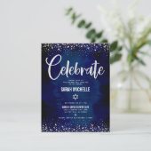 Bat Mitzvah Navy Silver Foil Glitzer Script Modern Begleitkarte (Stehend Vorderseite)
