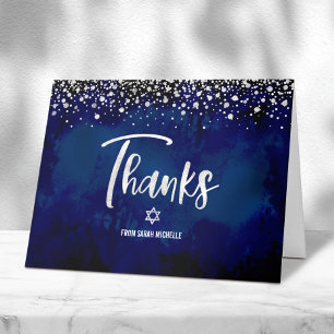 Bat Mitzvah Navy Silver Glitzer Foil Modernes Skri Dankeskarte