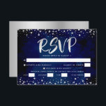 Bat Mitzvah Navy Watercolor Silver Script Entrée RSVP Karte<br><div class="desc">Seien Sie stolz, freuen Sie sich und präsentieren Sie diesen Meilenstein Ihres Lieblings-Bat Mitzvah! Inklusive dieser atemberaubenden, modernen, personalisierten UAWG Einsteckkarte für Ihre Veranstaltung. Graphische Imitate Silber-Folie Kalligraphie-Skript und Konfetti überlagern einen reichen, dramatischen, marineblauen Hintergrund. Personalisieren Sie den benutzerdefinierten Text mit dem Datum "Antwort nach" und geben Sie die Optionen...</div>
