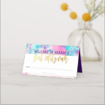 BAT MITZVAH niedlich rosa, lila Aqua-Gold Aquarell Platzkarte<br><div class="desc">von kat massard >>> https://linktr.ee/simplysweetpaperie << An Trend,  niedliches Design für Ihre Event Empfang PLATZKARTEN. Handschreiben Sie den Gästen Namen und fügen Sie Tischnummer TIP :: 1. So ändern/verschieben Sie Grafiken und Schriftart und fügen Sie mehr Text hinzu - klicken Sie auf die Schaltfläche "Anpassen"</div>
