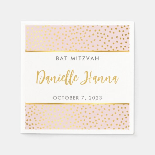 Bat Mitzvah niedliche schwarz rosa Goldpolka Punkt Serviette (Vorderseite)