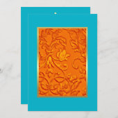 Bat Mitzvah Orange Damask mit Farbe Einladung (Vorne/Hinten)