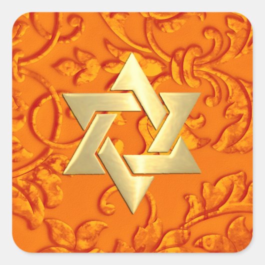 Bat Mitzvah Orange Damask Quadratischer Aufkleber (Vorderseite)