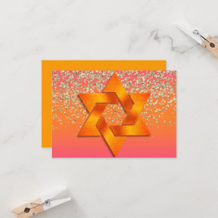 Bat Mitzvah Orange Pink Ombre Party Karte